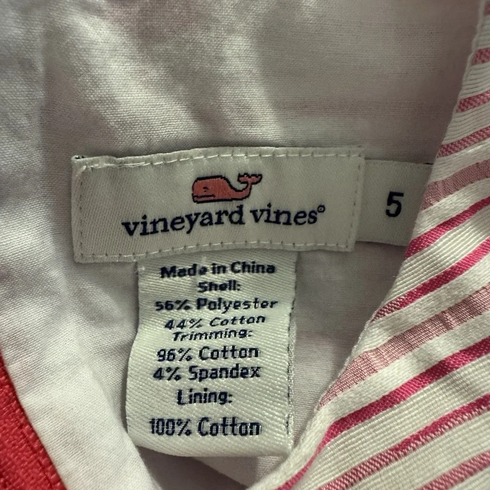 Vineyard Vines Girls Whale Logo Striped Shift Dress Sz 5 White And Pink Bows